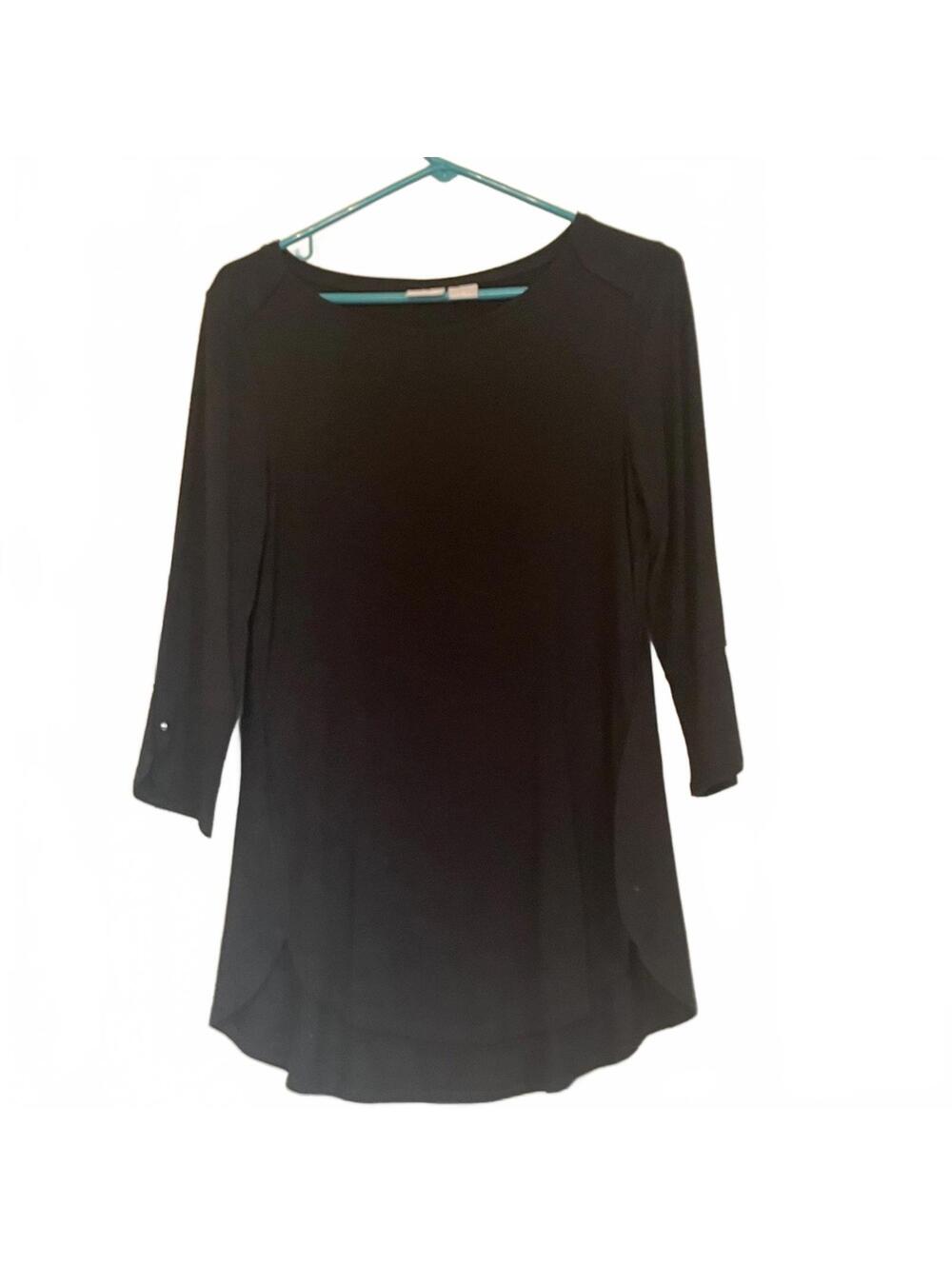 Black 3/4 Sleeve Tunic Top Lightweight Flowy Longline Casual Shirt